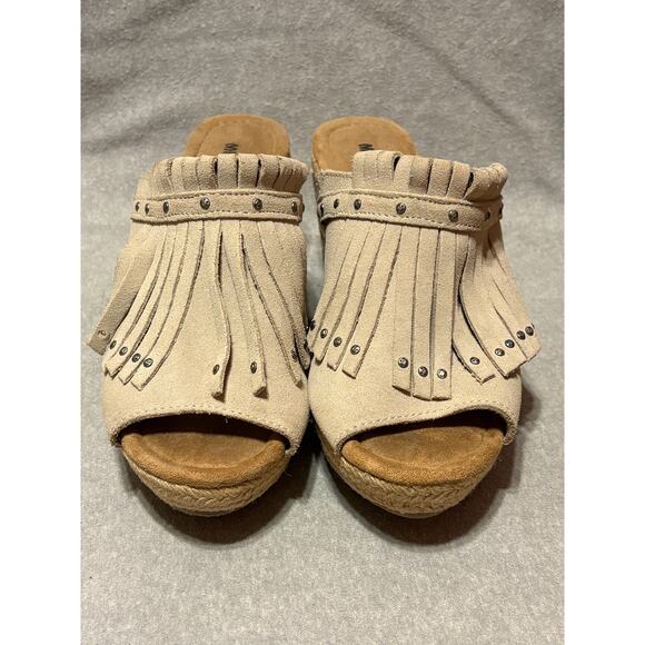 Minnetonka Size 7 Fringe Suede Leather Wedge Slides Sandals Women’s Shoes. - Picture 2 of 7